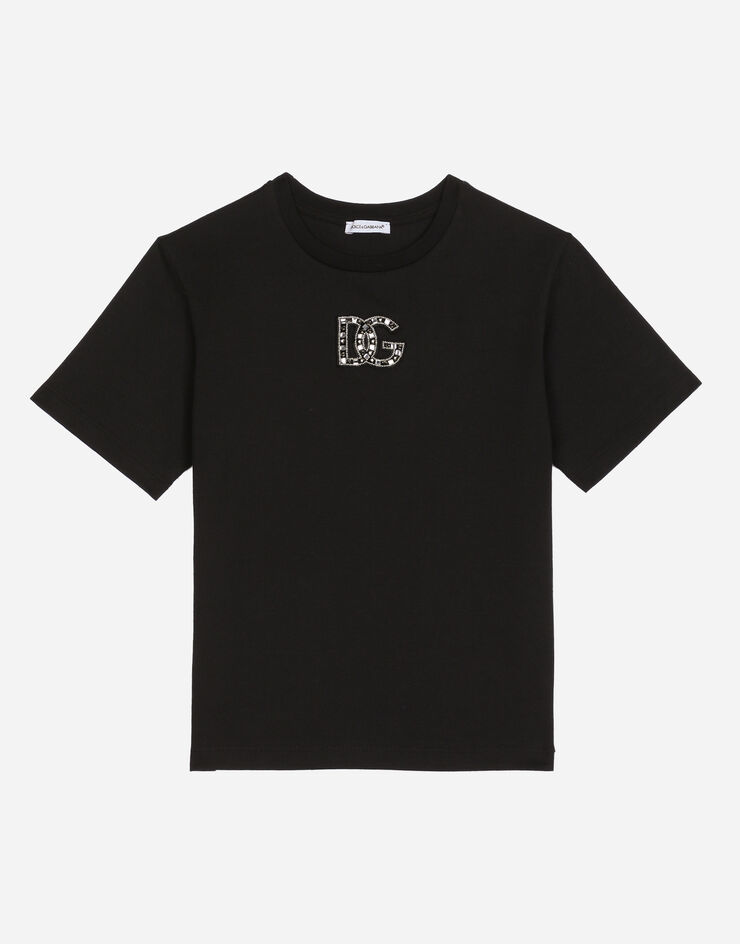 Dolce & Gabbana T-Shirt aus Jersey mit DG-Logo Schwarz L4JTBLG7K2M