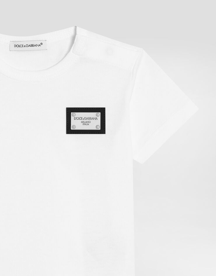 Dolce&Gabbana T-Shirt aus Jersey Logoplakette Weiss L1JT7TG7I2O
