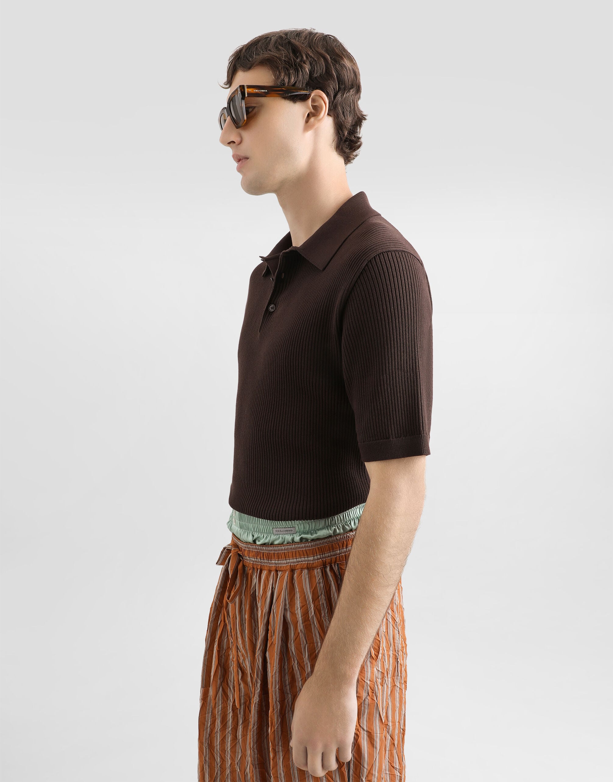 Micro-rib cotton polo shirt in Brown for Men | Dolce&Gabbana® US