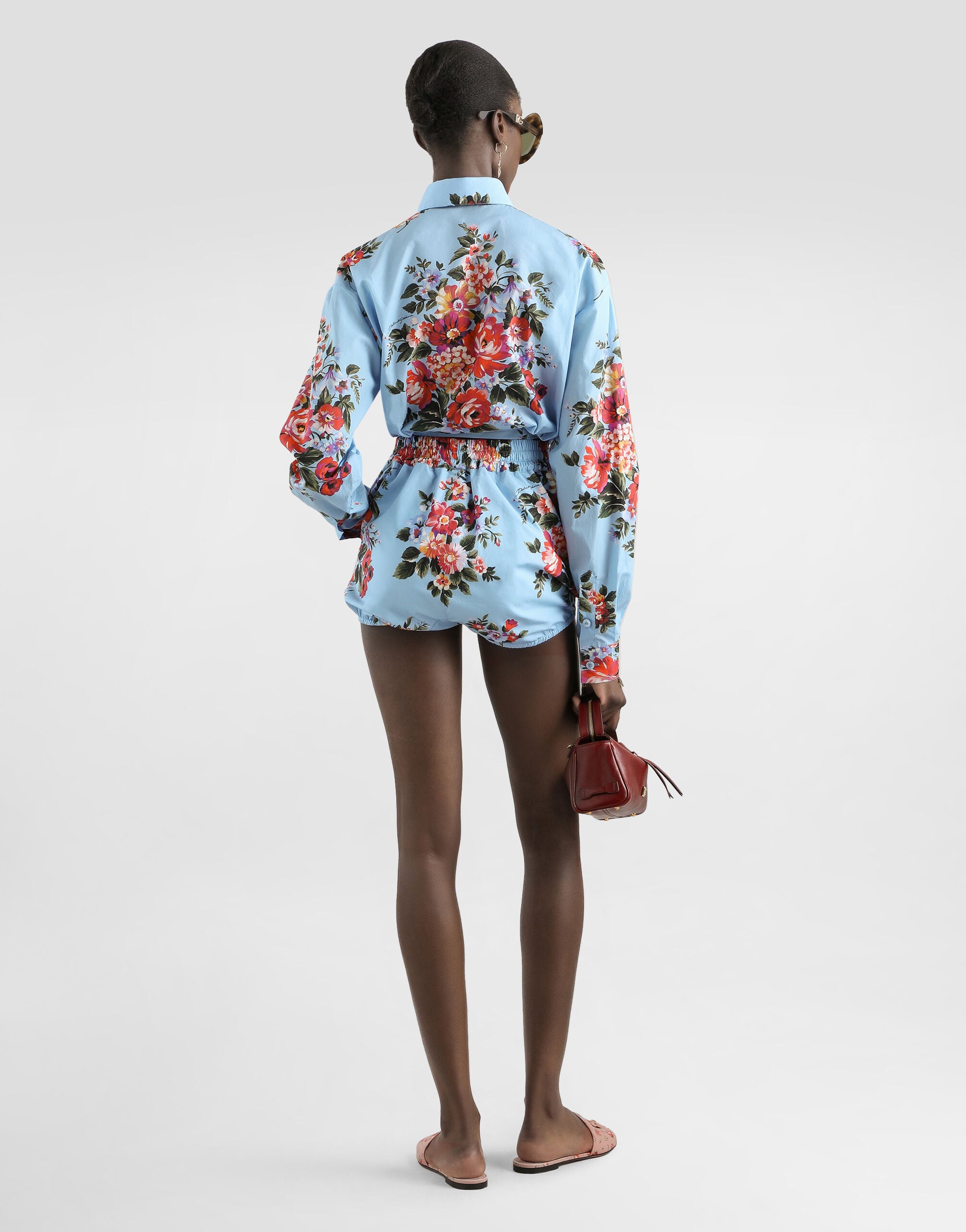 Flower bouquet-print cotton shirt in Multicolor for Women