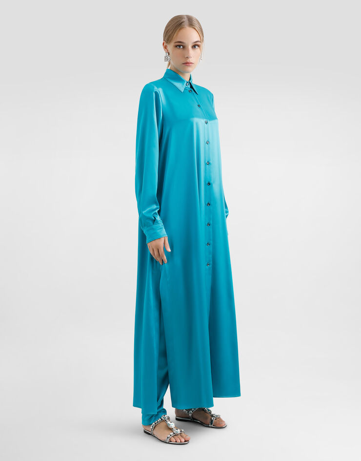 Dolce & Gabbana قفطان ساتان حريري طويل أخضر F6DJPTFU1UU