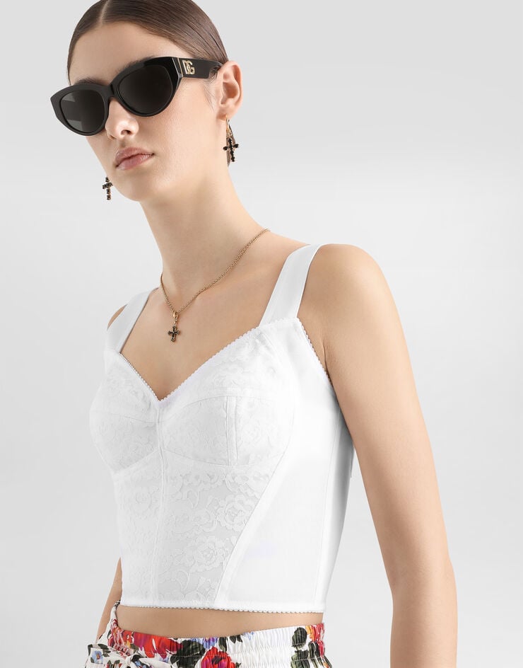 Dolce & Gabbana بوستيه كورسيه من الدانتيل والجاكار أبيض F7T19TGDCLQ