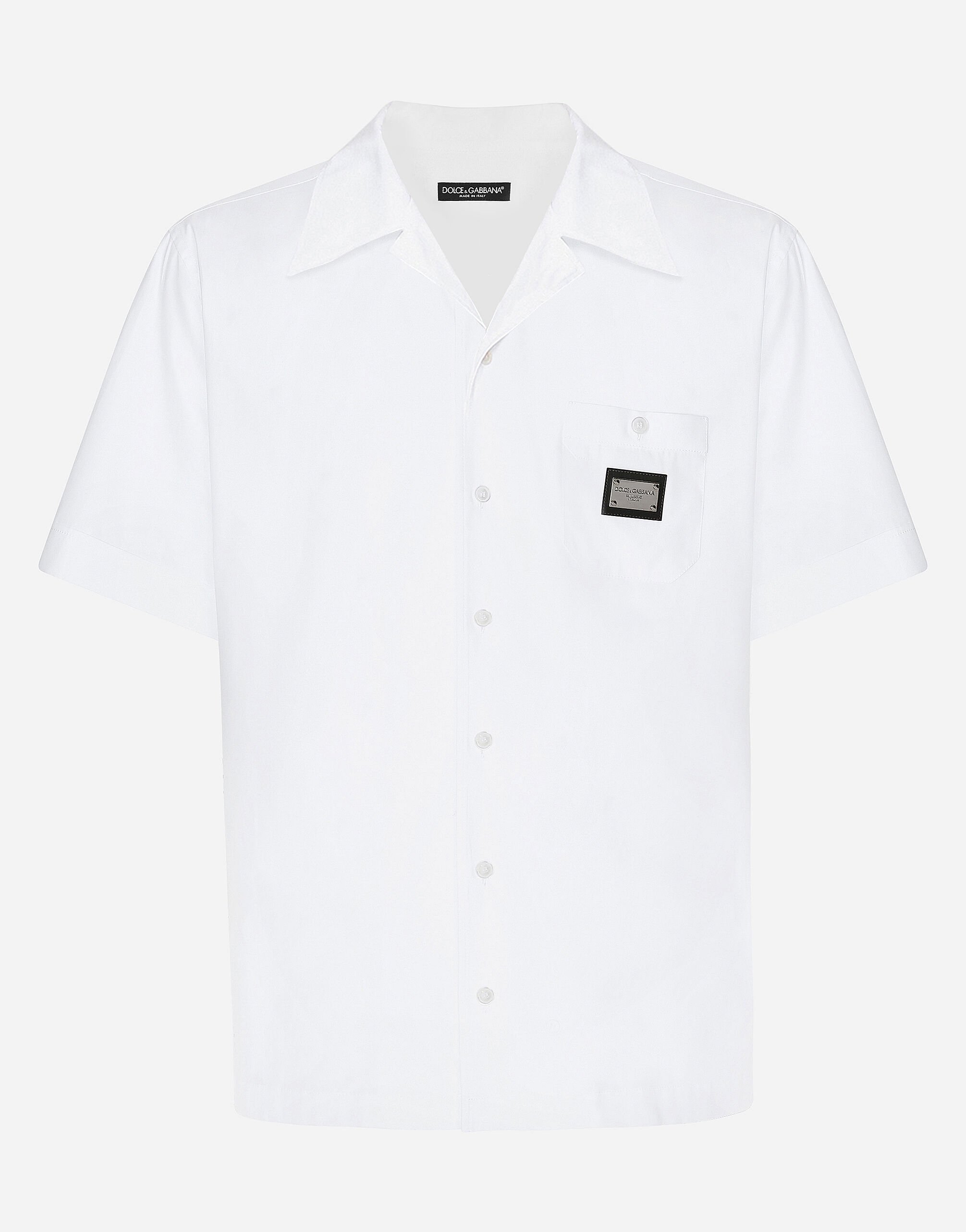Dolce & Gabbana Chemise Hawaii en coton avec plaquette à logo Noir G5JG4TFU5U8