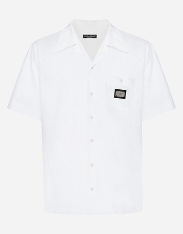 Dolce & Gabbana Camisa Hawaii de algodón con placa con logotipo Negro G5JH9TGF855