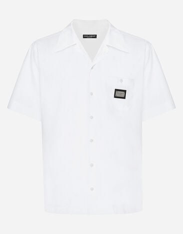 Dolce & Gabbana Hawaiihemd aus Baumwolle mit Logoplakette Schwarz G5JG4TFU5U8
