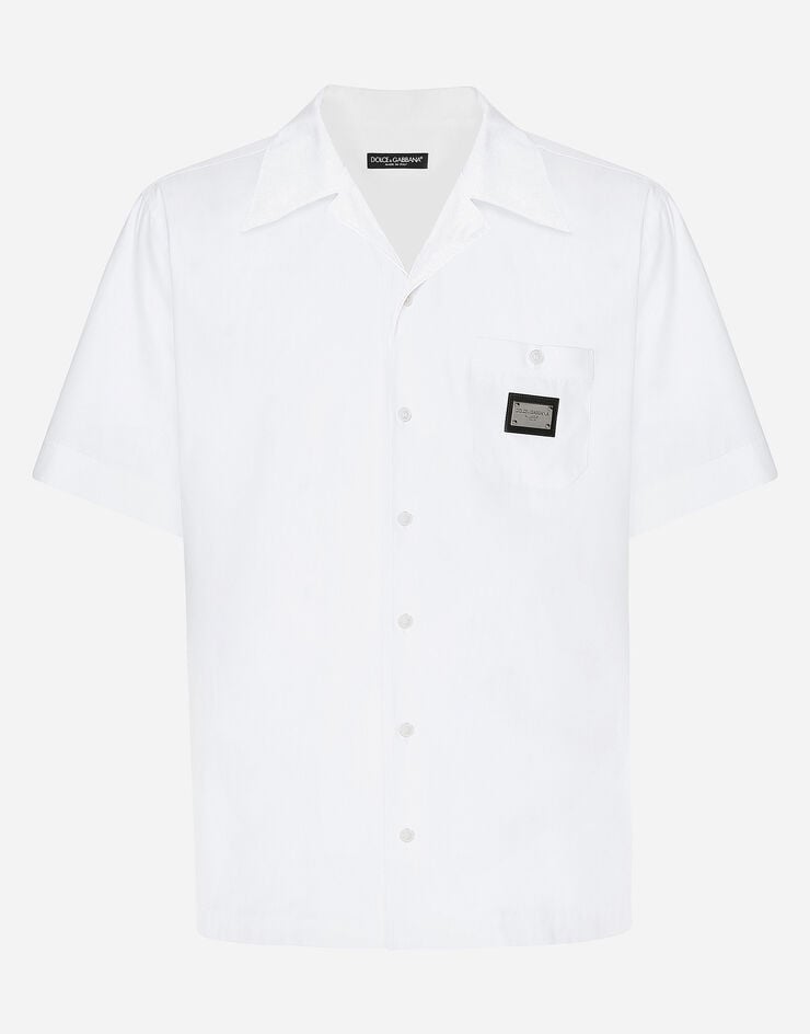 Dolce & Gabbana Camisa Hawaii de algodón con placa con logotipo Blanco G5JH9TGF855