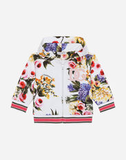 Dolce & Gabbana Zip-up jersey hoodie with garden print and DG logo Imprima L23DI5HS5Q9