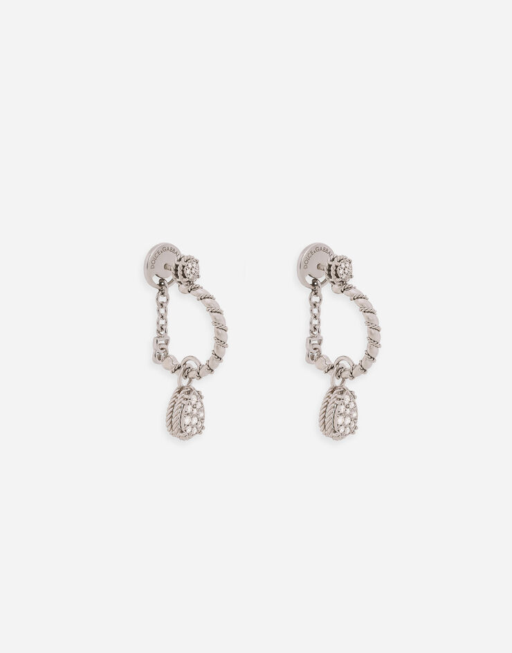 Dolce & Gabbana Pendientes Easy Diamond en oro blanco de 18 kt con pavé de diamantes Blanco WEQD3GWPAVE