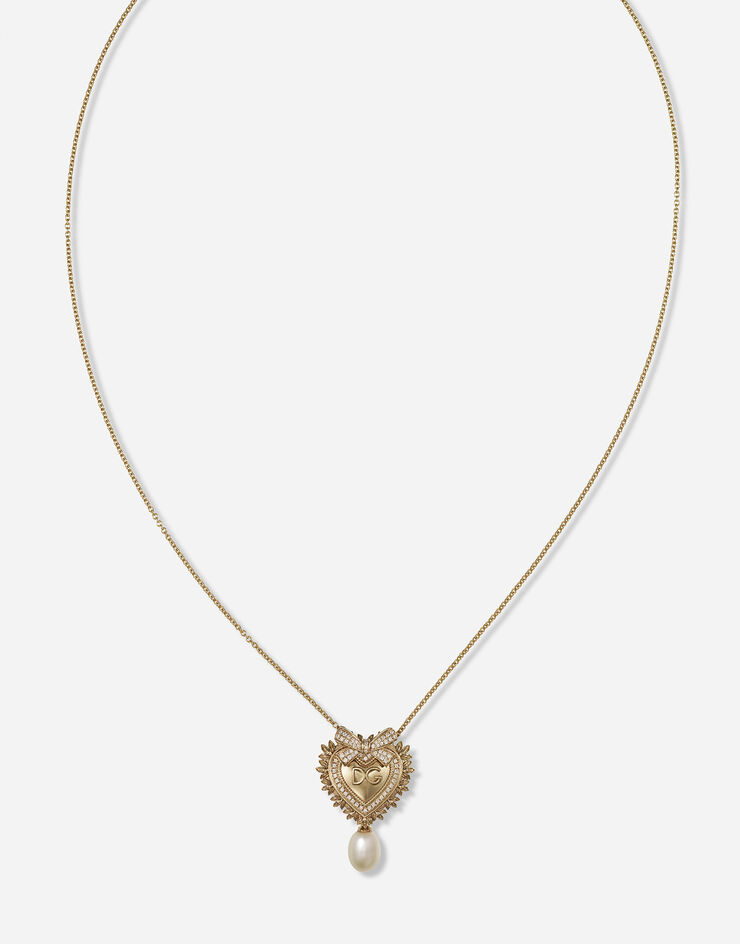 Dolce & Gabbana Devotion necklace in yellow gold with diamonds and pearls Yellow Gold WALD1GWDPEY