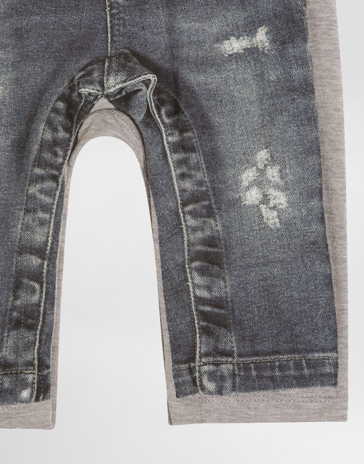 Dolce & Gabbana Jersey romper with denim-effect print Multicolor L1JOCIG7PVE