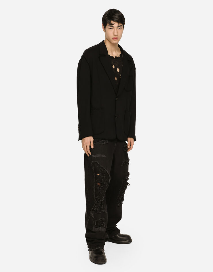 Dolce&Gabbana Oversize jersey jacket with logo tag Black G2TA3TGH114