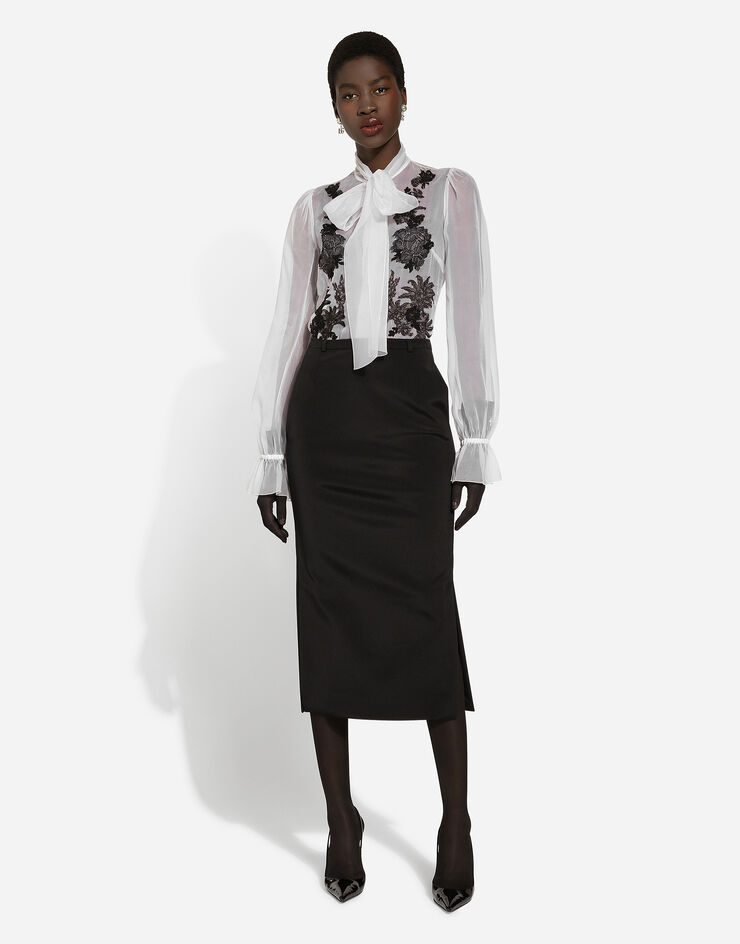 Dolce & Gabbana Camicia in organza con fiocco e applicazioni in pizzo Bianco F5L23TGDB8Q