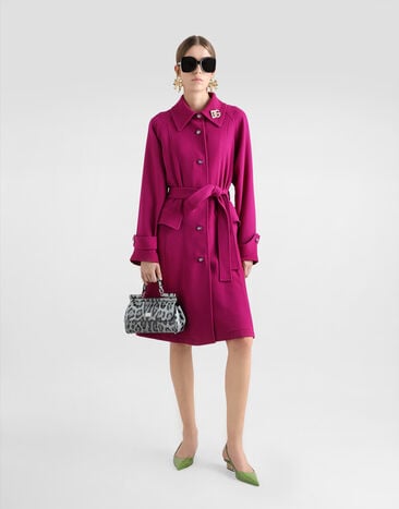 Dolce & Gabbana Manteau droit avec ceinture en crêpe de laine Multicolore F0GHETFU2TZ