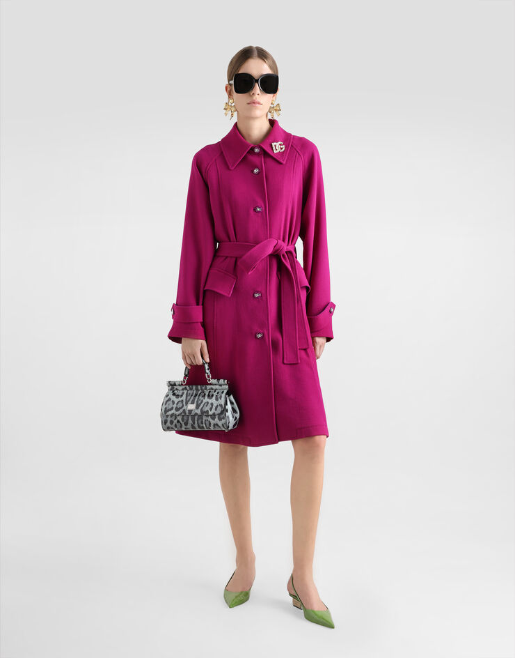 Dolce & Gabbana Abrigo de botonadura sencilla con cinturón en crepé de lana Multicolor F0GHETFU2TZ