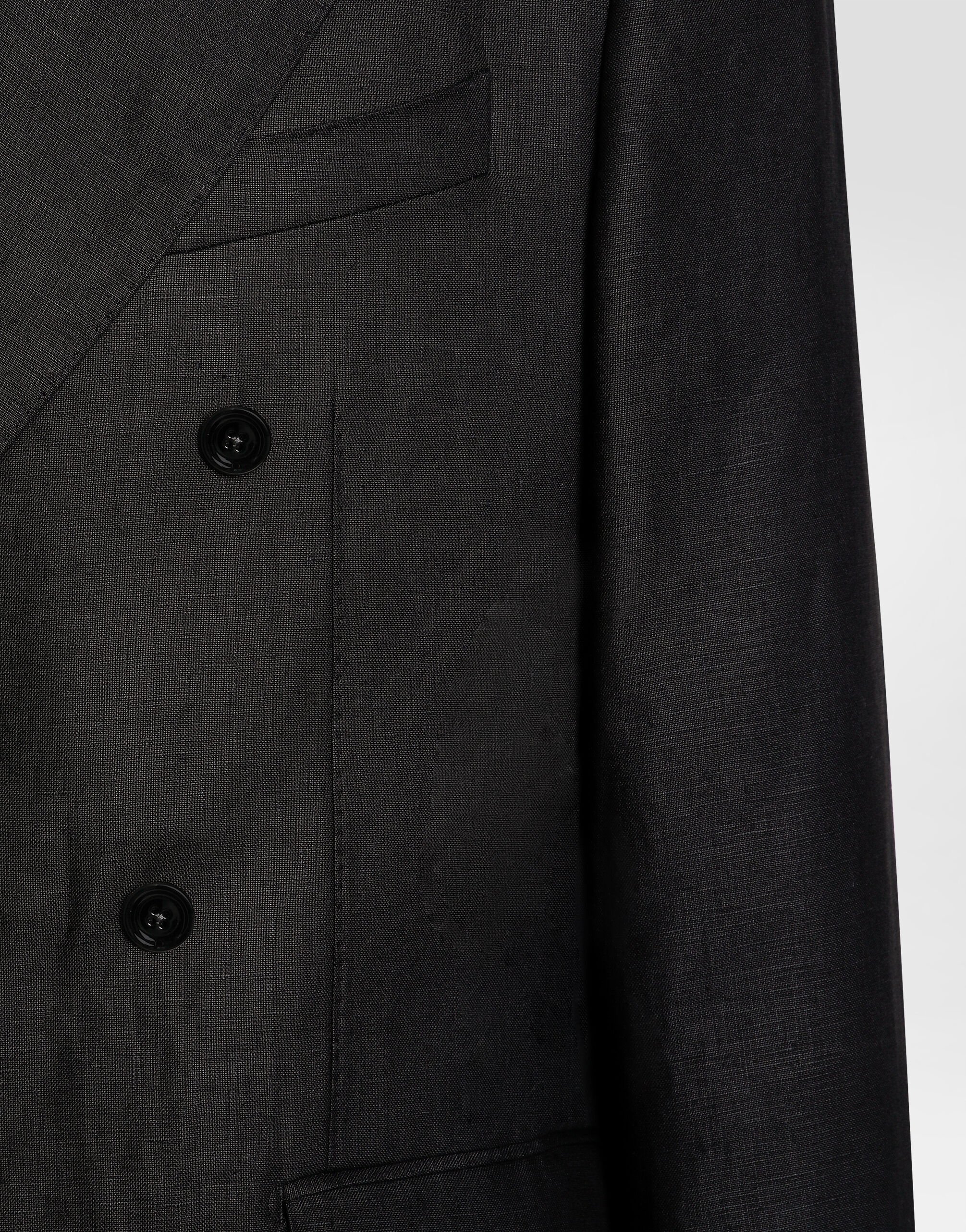 Double-breasted linen fabric jacket in Black for Men