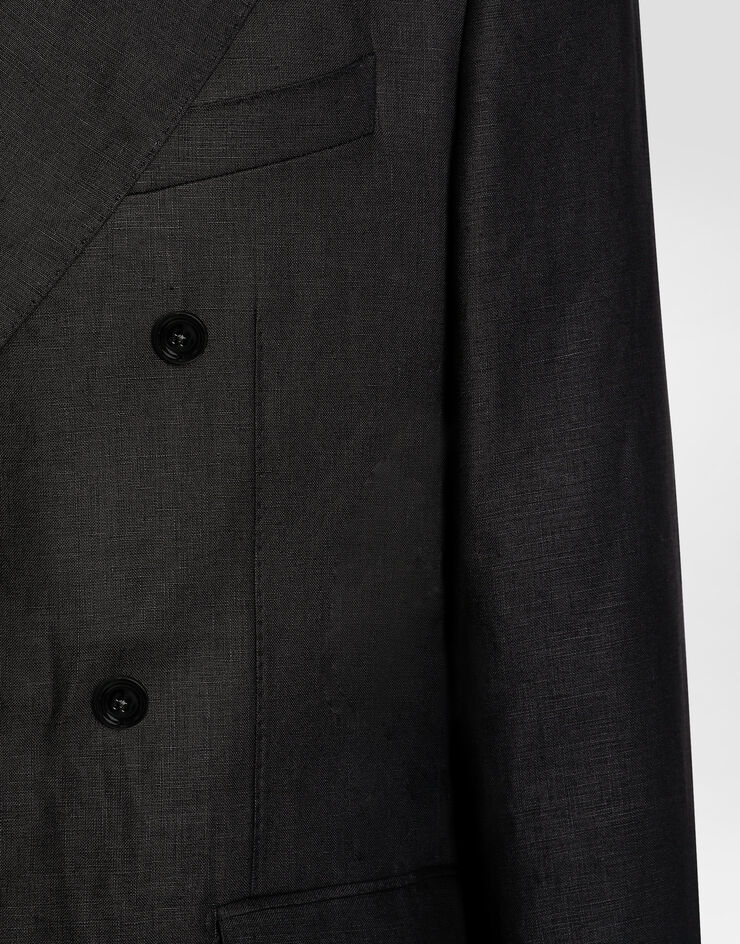 Dolce & Gabbana Zweireihige Jacke aus Leinenstoff Schwarz G2QS7TFU4MC