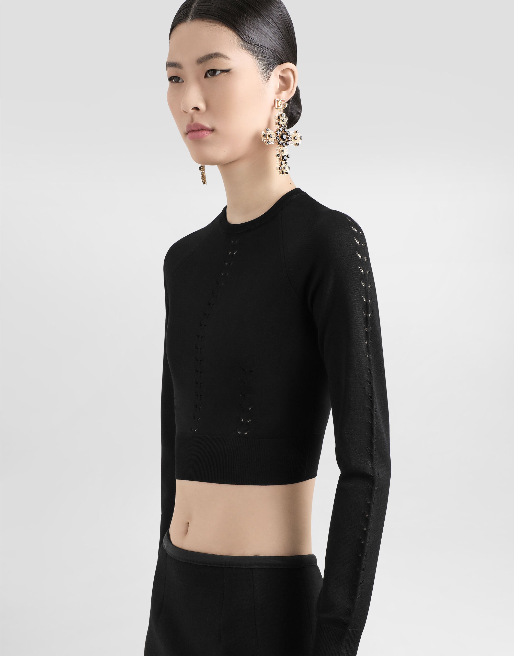 Dolce & Gabbana クロップドニットセーター Blackのウィメンズ ビスコース クロップド セーター