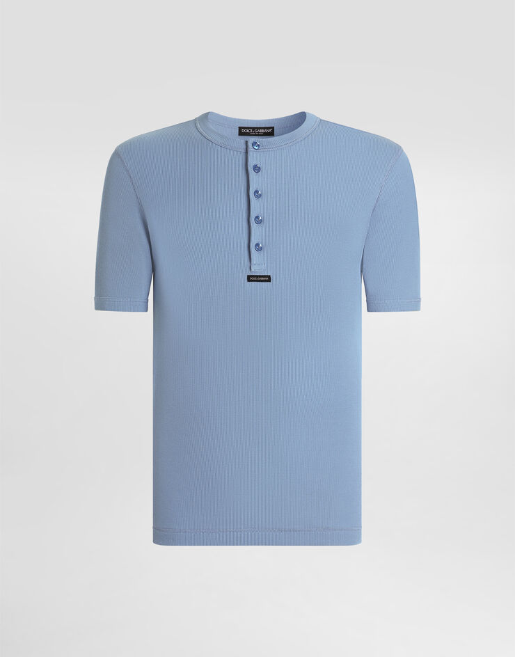 Dolce & Gabbana Cotton serafino t-shirt with print Blue G8QX6TG7P3J