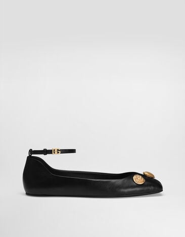 Dolce & Gabbana Leather ballet flats with embroidery Black CB0269AO033