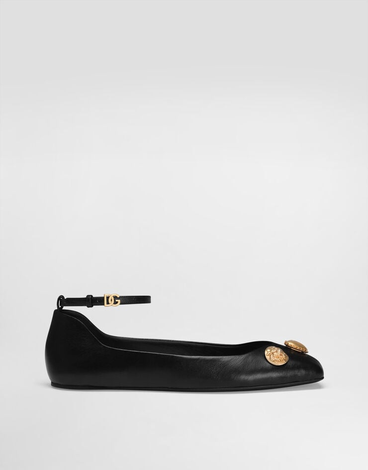 Dolce & Gabbana Leather ballet flats with embroidery Black CB0269AO033