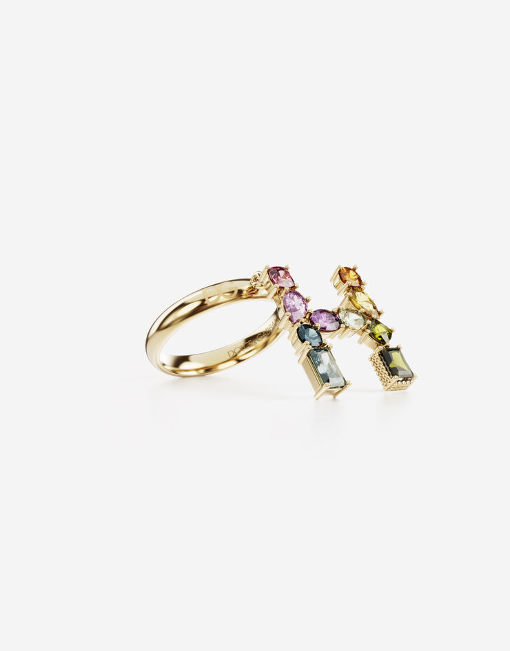 Dolce & Gabbana خاتم قوس قزح على شكل حرف H من الذهب الأصفر مع أحجار كريمة متعددة الألوان ذهبي WRMR1GWMIXH