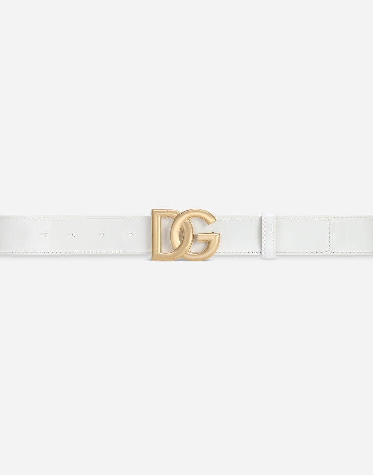 Dolce & Gabbana Shiny calfskin belt with DG logo White BE1466A1037