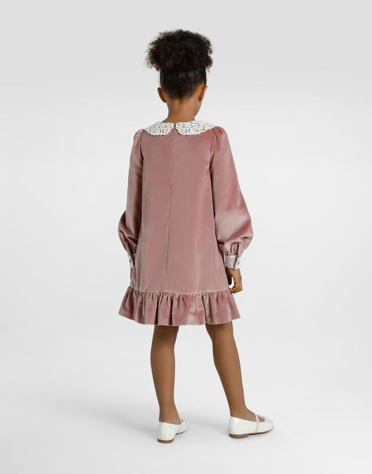 Dolce & Gabbana Smooth velvet dress with macramé collar Pink L54DK3FUVND