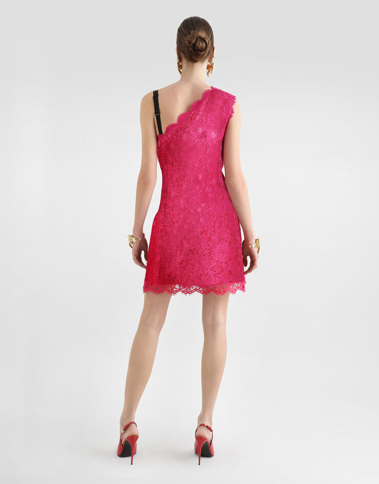 Dolce & Gabbana Minikleid mit Schlitz aus floraler Kordelspitze Rosa F6TJUTHLMII