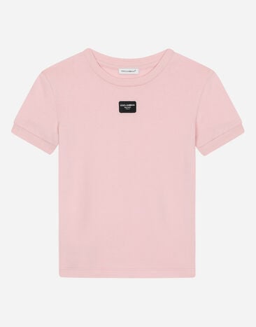 Dolce & Gabbana T-shirt in jersey con placca logata Stampa L5JTMEG7K4F
