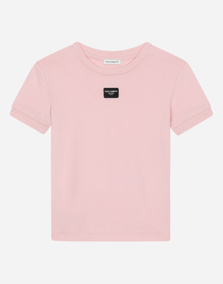 Dolce & Gabbana T-Shirt aus Jersey mit Logoplakette Rosa L5JTMOG7M4W