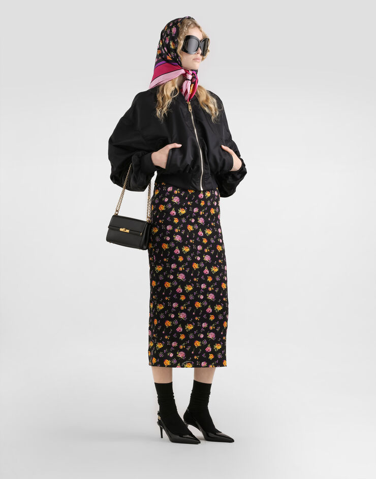 Dolce & Gabbana Small rose bouquets-print straight charmeuse skirt Multicolor F4DCBTFSA8D