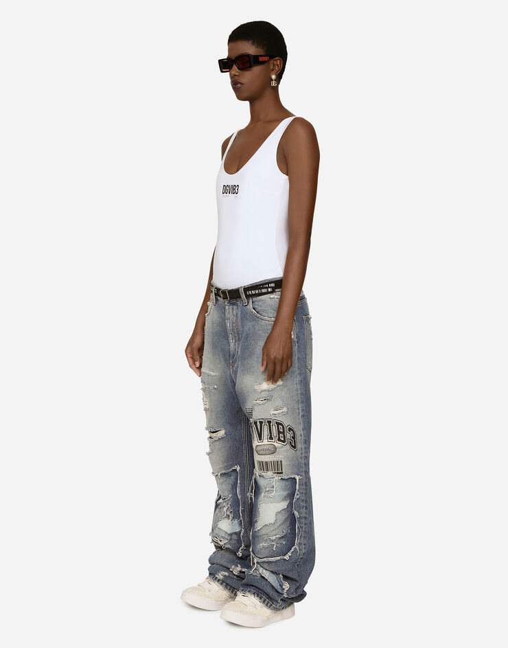 Dolce & Gabbana Jeans mit weitem Bein aus Denim mit Rissen und Abriebstellen Mehrfarbig FTC0GDG8HC7