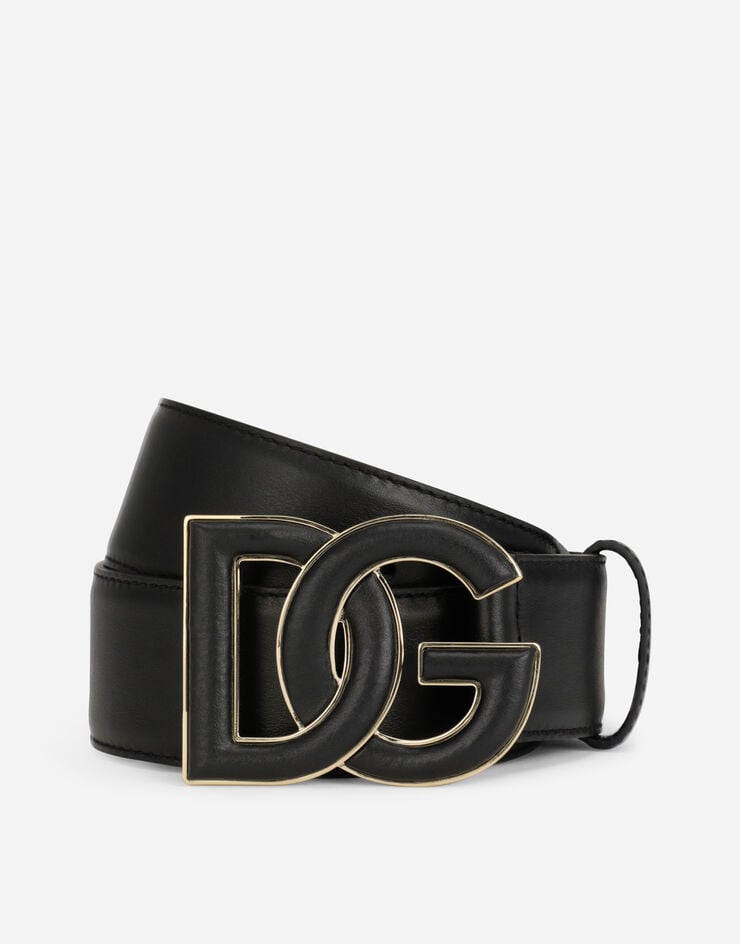 Dolce & Gabbana DG 徽标小牛皮腰带 黑 BE1503AW576