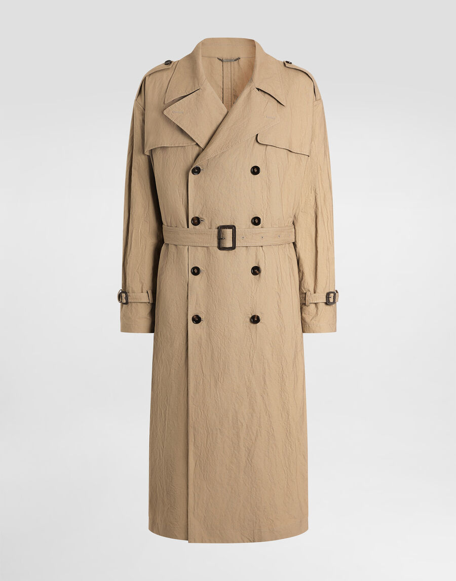 Crinkled effect cotton trench coat