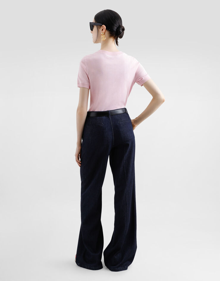Dolce & Gabbana Camiseta de punto con logotipo DG bordado en relieve Pink F8N08ZGDCX1