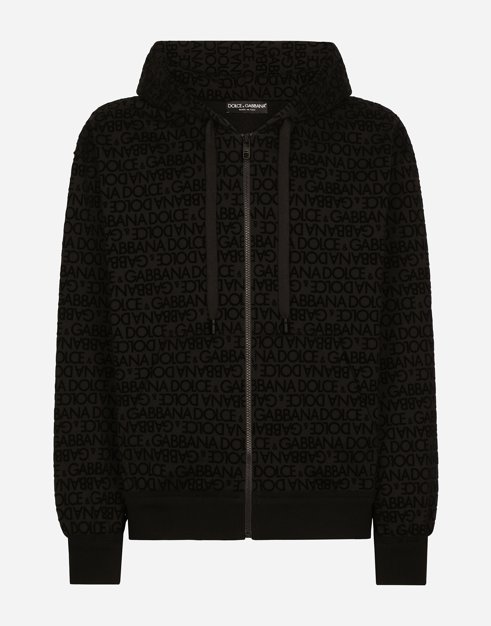 Jersey zip up hoodie with flocked logo in Black for for Men