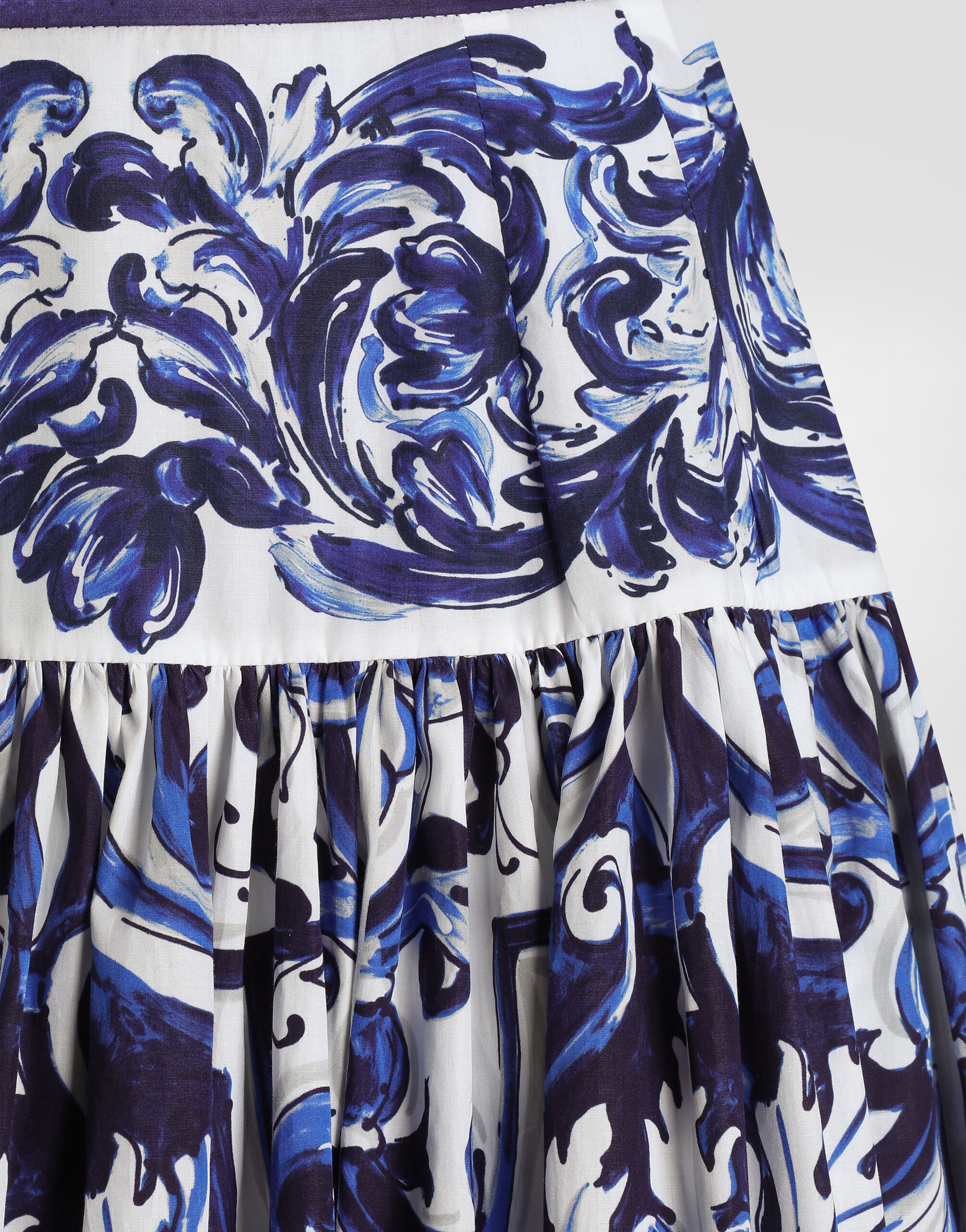 Majolica-print long poplin skirt in Print for Women