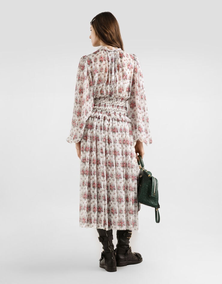 Dolce & Gabbana Small flower bouquets-print long chiffon dress Multicolor F612ETIS10F