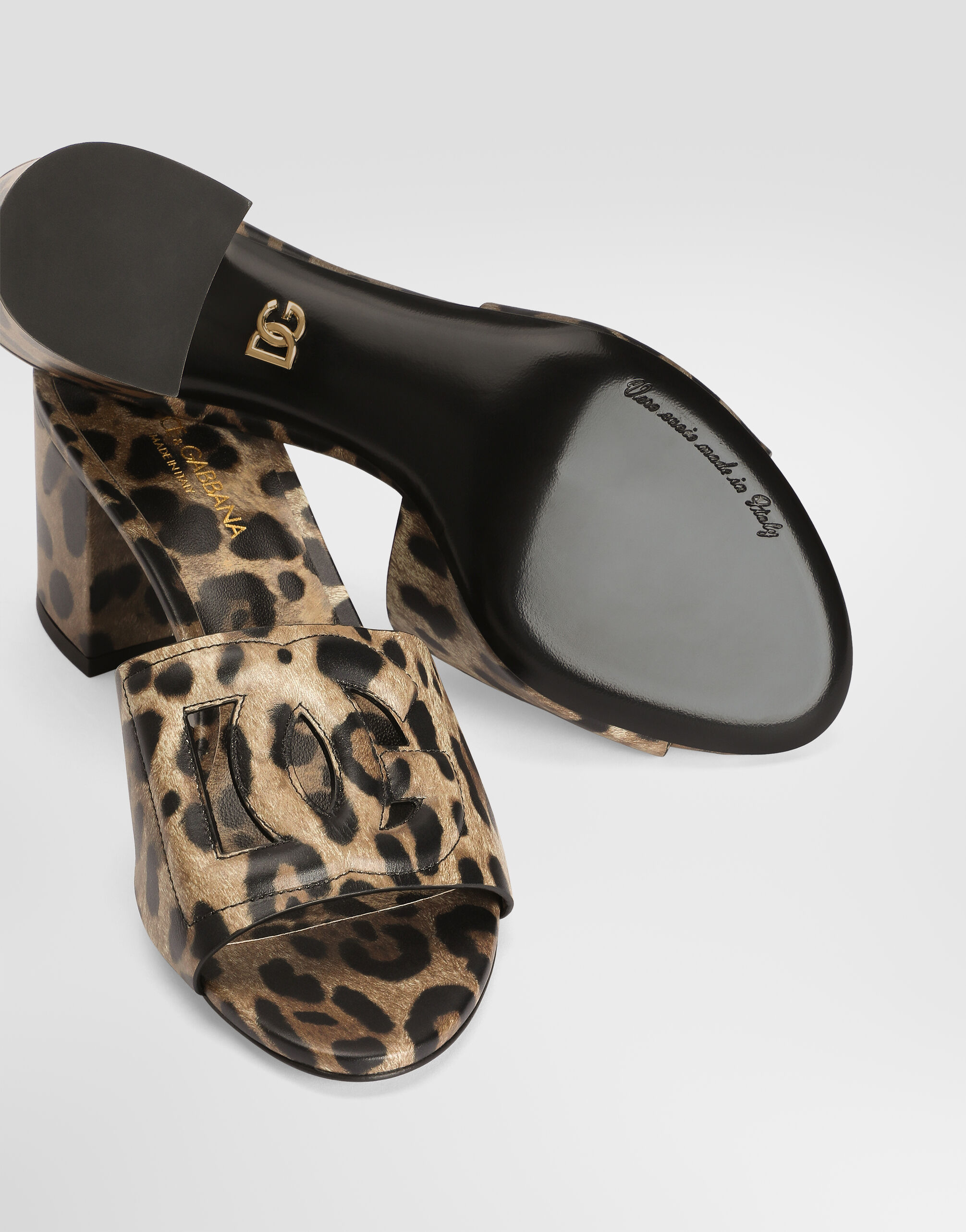 Leo-print calfskin mules in Print for Women | Dolce&Gabbana® US
