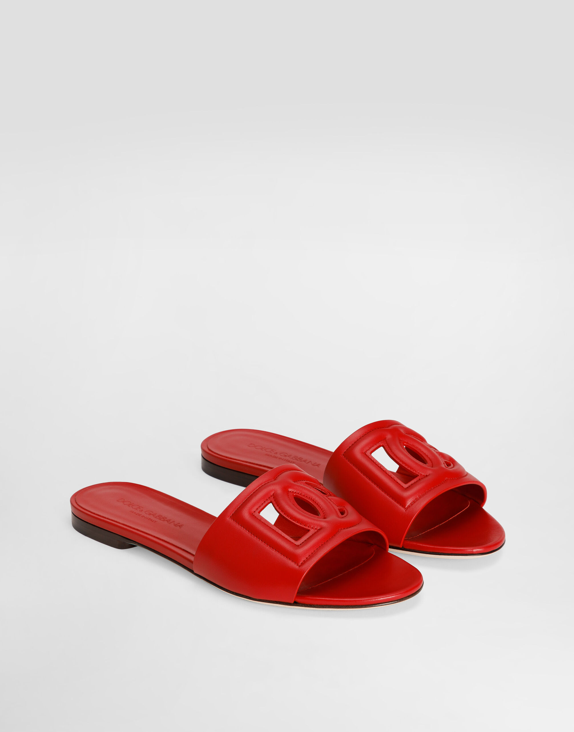 Calfskin sliders with DG logo in Red for Women | Dolce&Gabbana® Calfskin sliders with DG logo in Red for Women | Dolce&Gabbana®