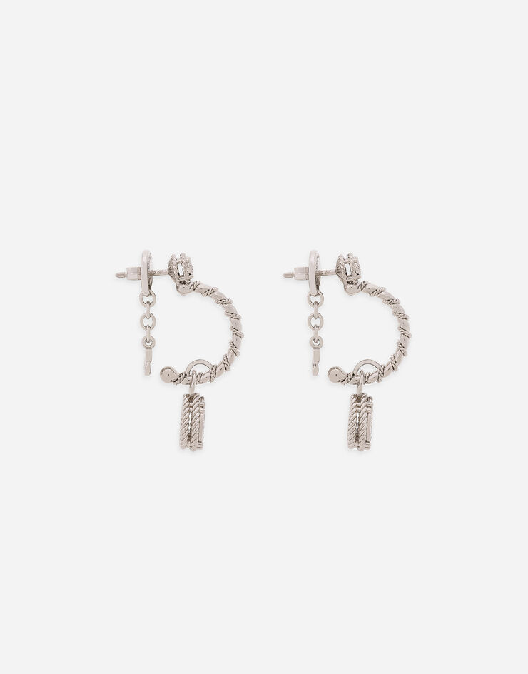 Dolce & Gabbana Pendientes Easy Diamond en oro blanco de 18 kt con pavé de diamantes Blanco WEQD3GWPAVE