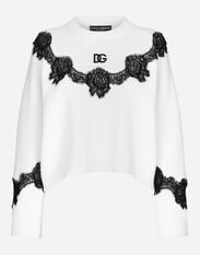 Dolce & Gabbana Wool sweater with DG logo and lace inserts White FXJ16ZJEMM0