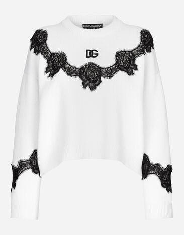 Dolce & Gabbana Pull en laine avec empiècements en dentelle et logo DG Rose FXV07ZJBSHX
