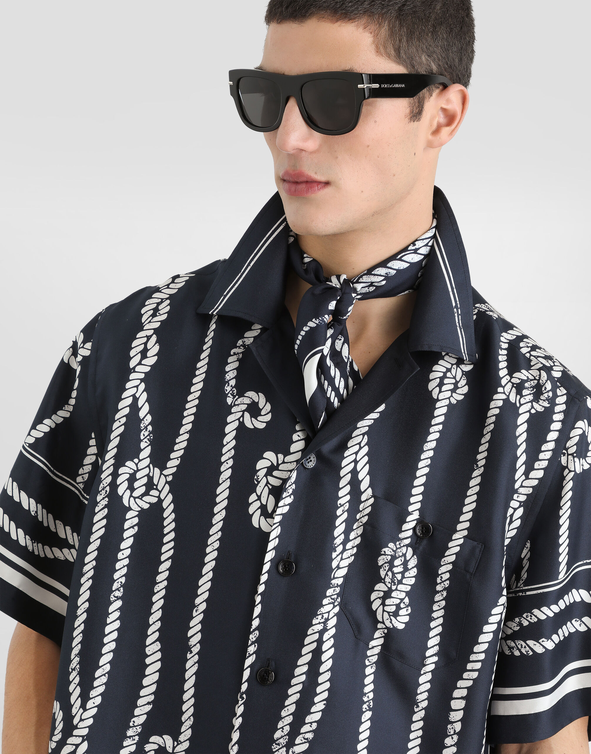 Marina-print silk twill hawaii shirt in Multicolor for Men