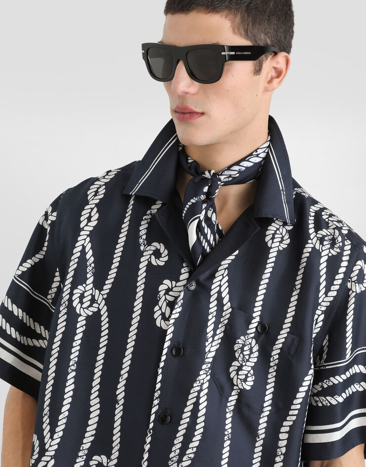 Dolce & Gabbana Camisa hawaiana en twill de seda con estampado marinero Dolce & Gabbana Camisa hawaiana en twill de seda con estampado marinero Multicolor G5JH9THI143