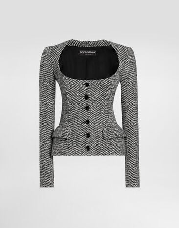 Dolce & Gabbana Single-breasted jacket in wool chevron Multicolor F27GBTFC2FU