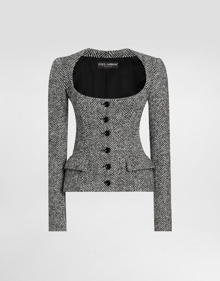 Dolce & Gabbana Single-breasted jacket in wool chevron Multicolor F27GBTFC2FU