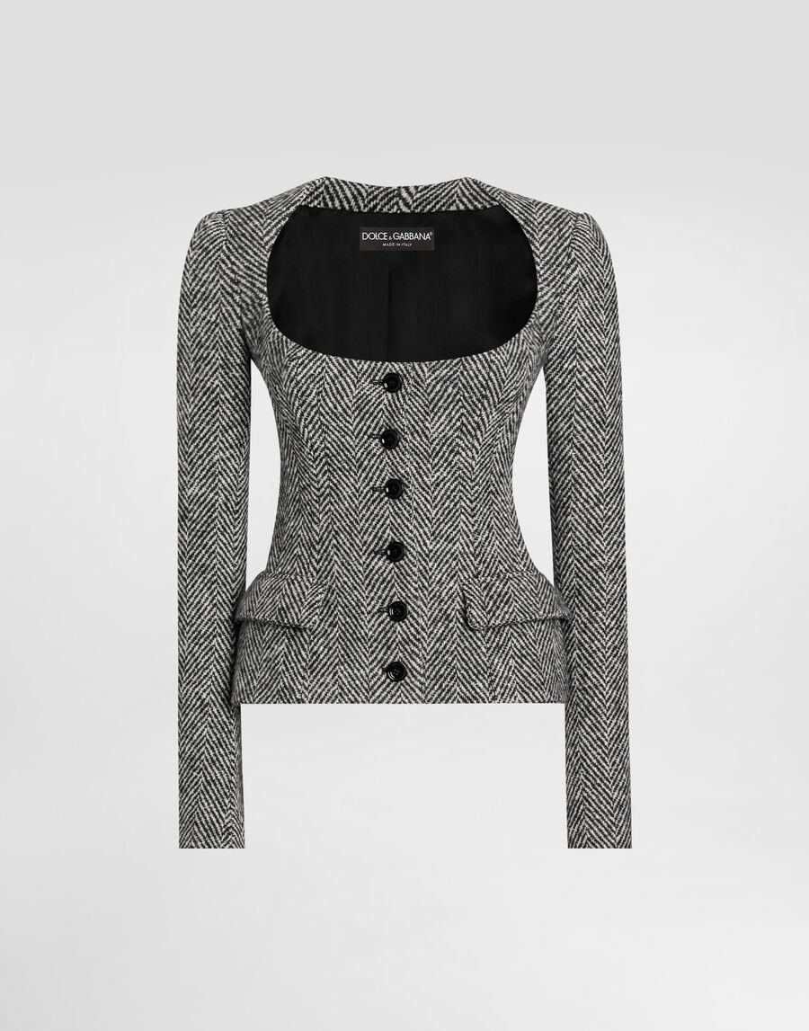 Single-breasted jacket in wool chevron