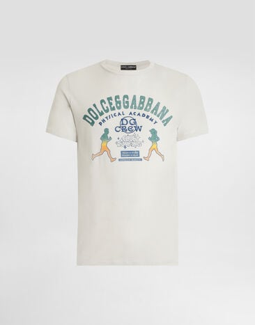 Dolce & Gabbana Cotton t-shirt with print and embroidery Grey G8TI9ZG7PPB