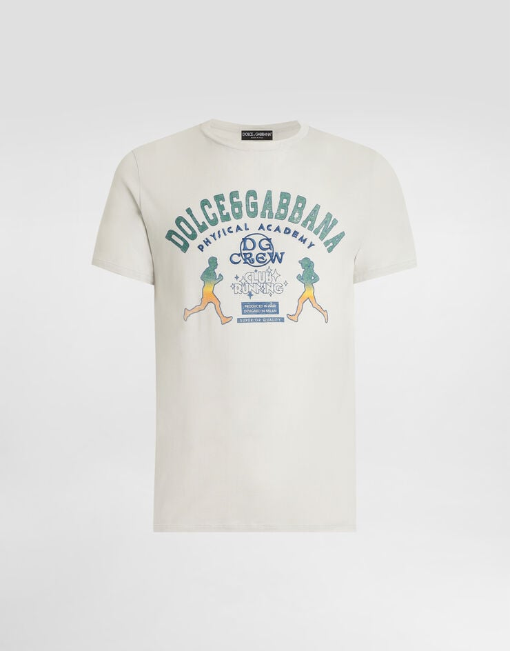 Dolce & Gabbana Cotton t-shirt with print and embroidery Grey G8TI9ZG7PPB